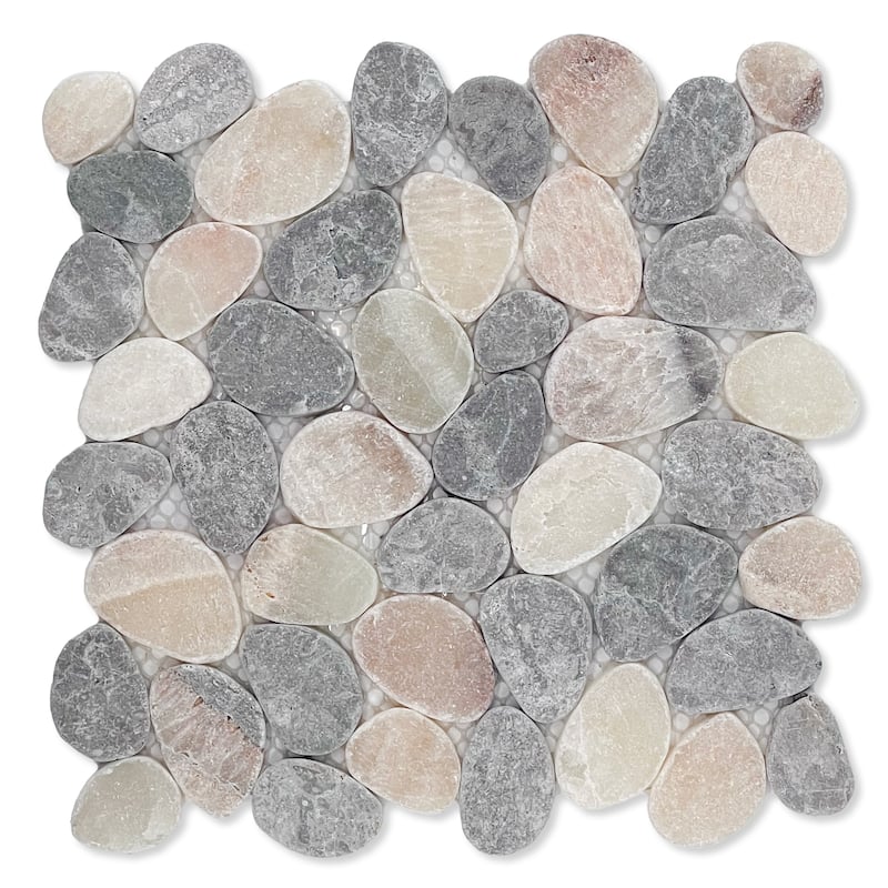 Coin Marble 11 in. x 11 in. Marble Mesh-Mounted Mosaic Wall and Floor Tile - Ash Grey Quartz Mix - 11 in. x 11 in.