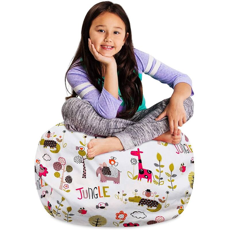 Kids Bean Bag Chair Cover Stuffed Animal Storage or Toy Organizer
