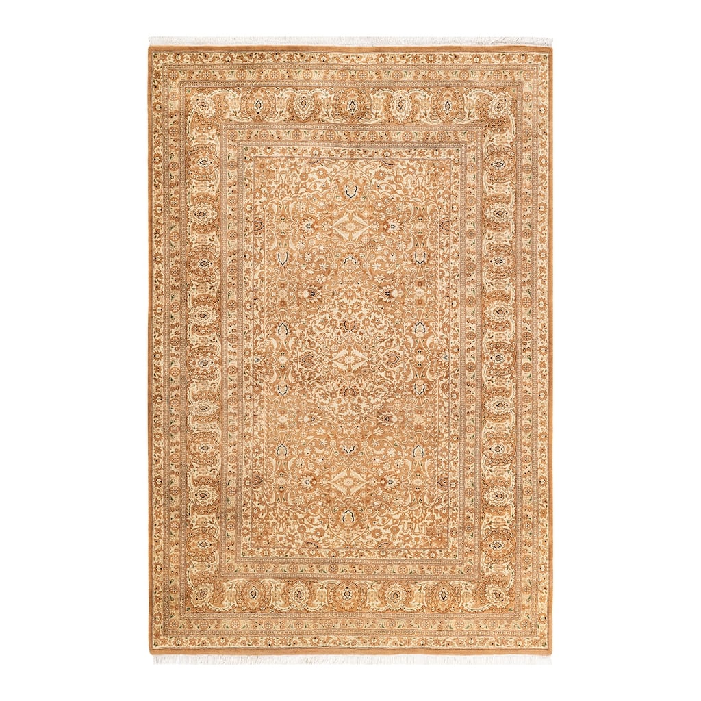 Overton Handknotted Wool Traditional Oriental Brown Area Rug - 6' x 9'