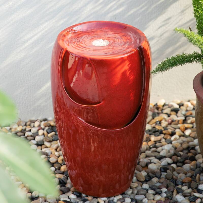 Demta 21-inch Ceramic Pot Fountain with Pum LED Light by Havenside Home