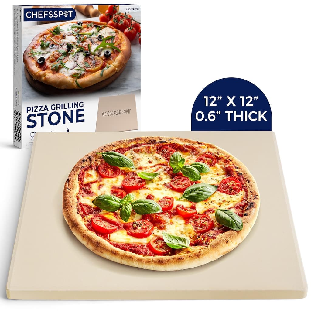 Cordierite Pizza Stone for Grill and Oven - 12" x 12" - 0.6" Thick - 12" x 12"