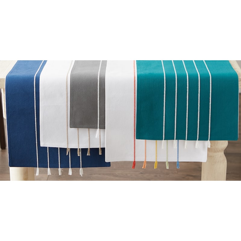Gray and White Stripe Tassel Table Runner 14x72