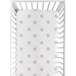 White Pink Boho Sun Collection Girl Fitted Crib Sheet - Mauve Dusty Rose Bohemian Celestial Sky Desert Sunshine Outdoors Nature