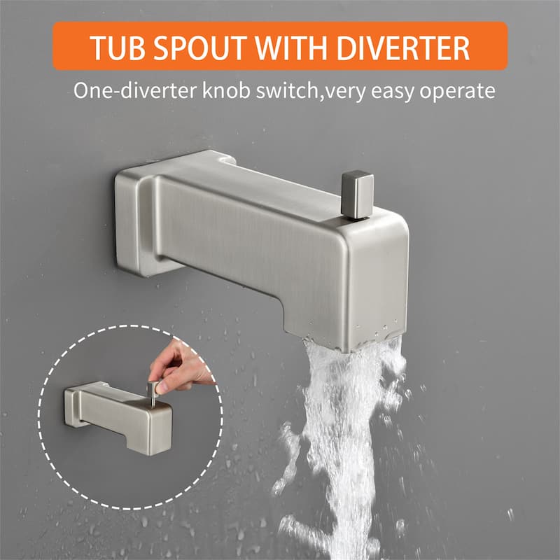 Wall Mount Tub and Shower Faucet Brushed Nickel Complete Shower System Trim Kit Wth Rough-in Valve