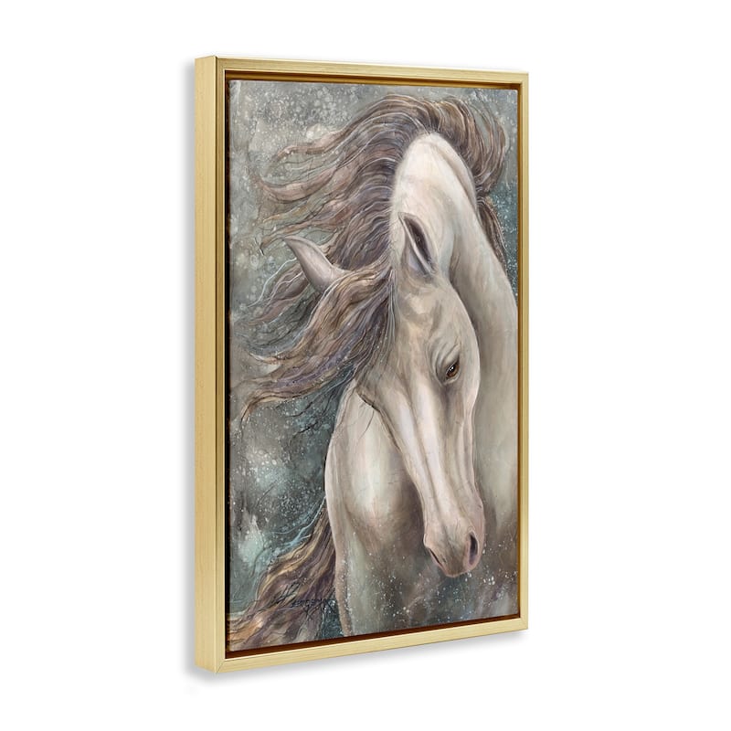 Stupell Rearing Horse with Waving Mane Framed Floater Canvas Wall Art Design By Jody Bergsma
