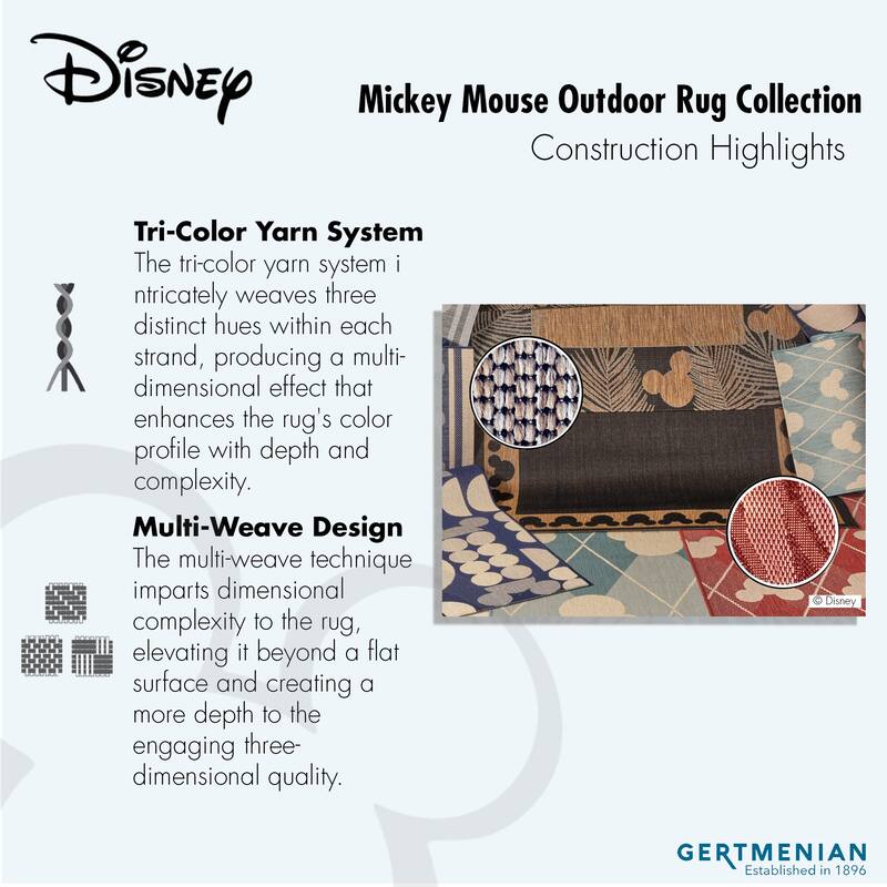 Disney Licensed Mickey Mouse Indoor Outdoor Flatweave Area Rug Tropical Surfing Polypropylene Coastal Accent Rug