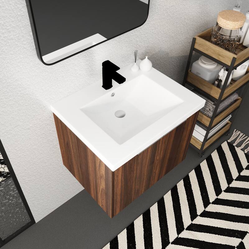 30" Floating Bathroom Vanity with Resin Sink, Soft Closing Door, and Ample Storage Space - 23.6in L Plywood
