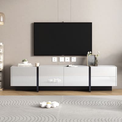 TV Stand Console Table for TVs Up to 80",TV Cabinet with High Gloss UV Surface