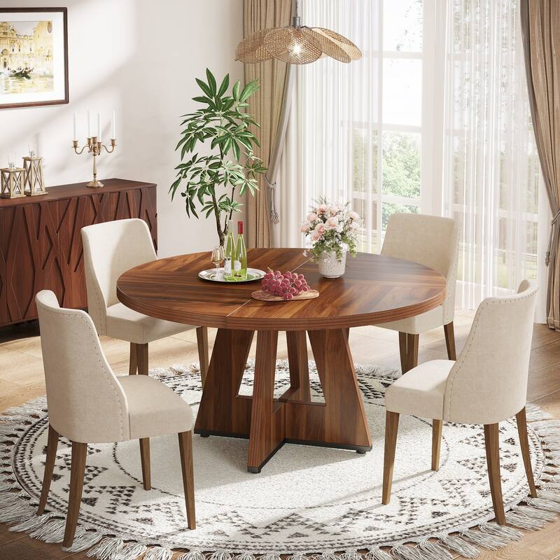 47-inch Round Dining Table Wood Dinner Table for 4-6 People