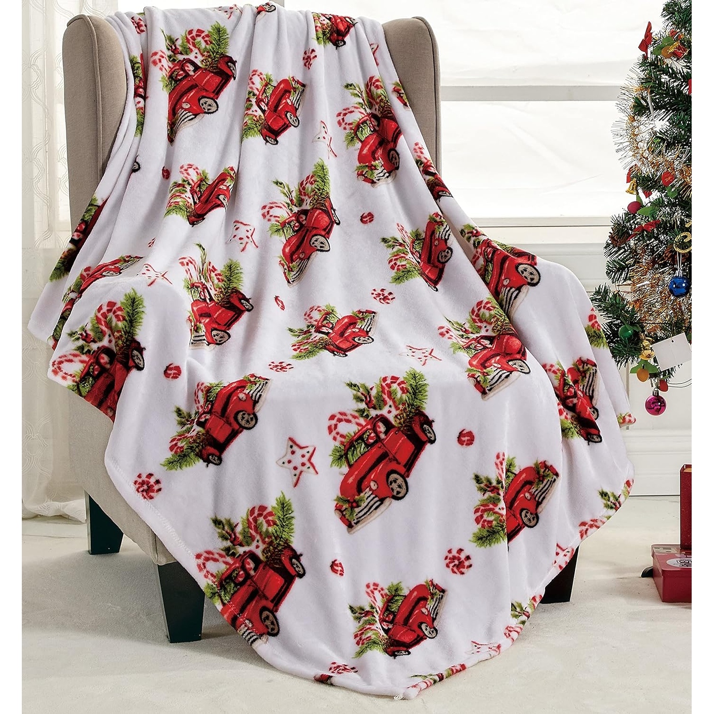 NobleHouse Happy Holidays Microplush Throw Blanket 50 x 60 Red Pickup Truck On Sale Bed Bath Beyond 39425236