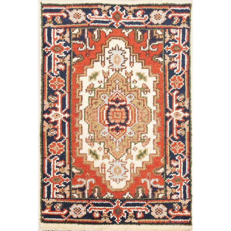 Hand Knotted Oriental 100% Wool Carpet Traditional Medallion Beige & Ivories Heriz (serapi) Area Rug - 3' 0'' X 2' 0''