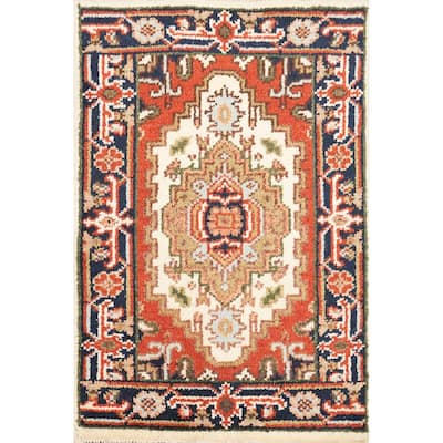 Hand Knotted Oriental 100% Wool Carpet Traditional Medallion Beige & Ivories Heriz (serapi) Area Rug - 3' 0'' X 2' 0''