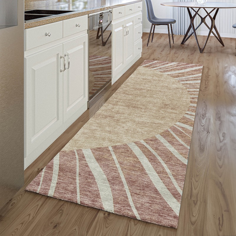 Premium Washable Super Soft Contemporary Rays Mayfield Rug - Paprika - 2' 3" x 7' 6" - Runner