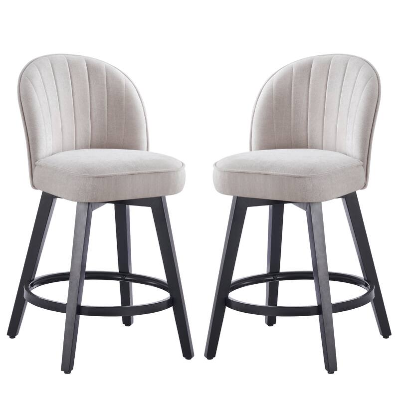HOMYKA Swivel Bar Stool with Wood Legs Set of 2 - N/A - Beige-Black Leg