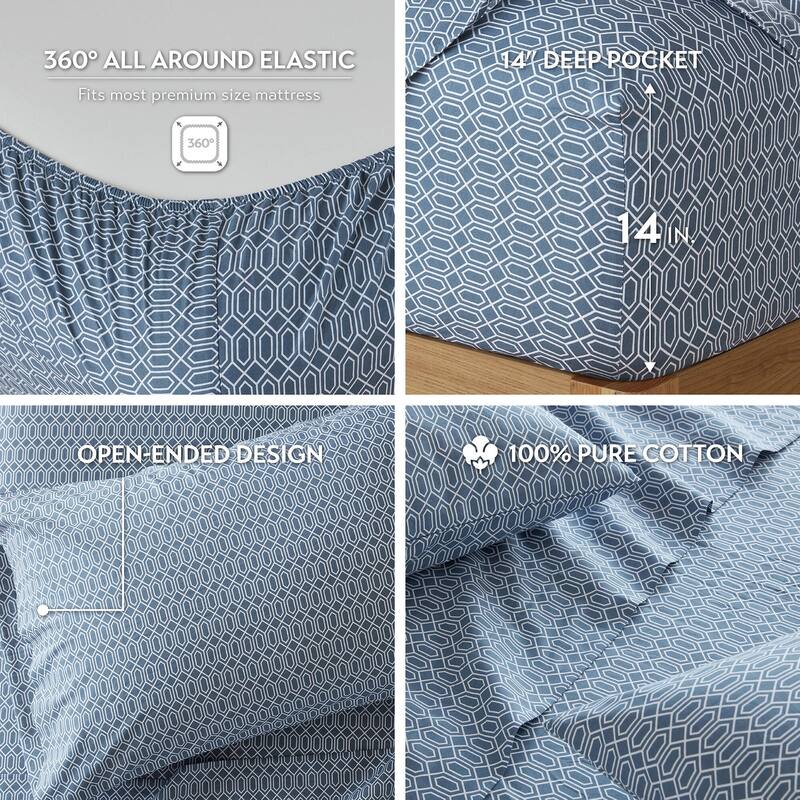 Chelsea Square 144 Thread Count Cotton Printed Cotton Sheets