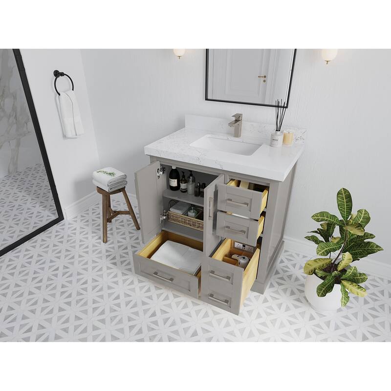 Willow Collections 36 x 22 Boston Center Sink Left Bathroom Vanity with Countertop