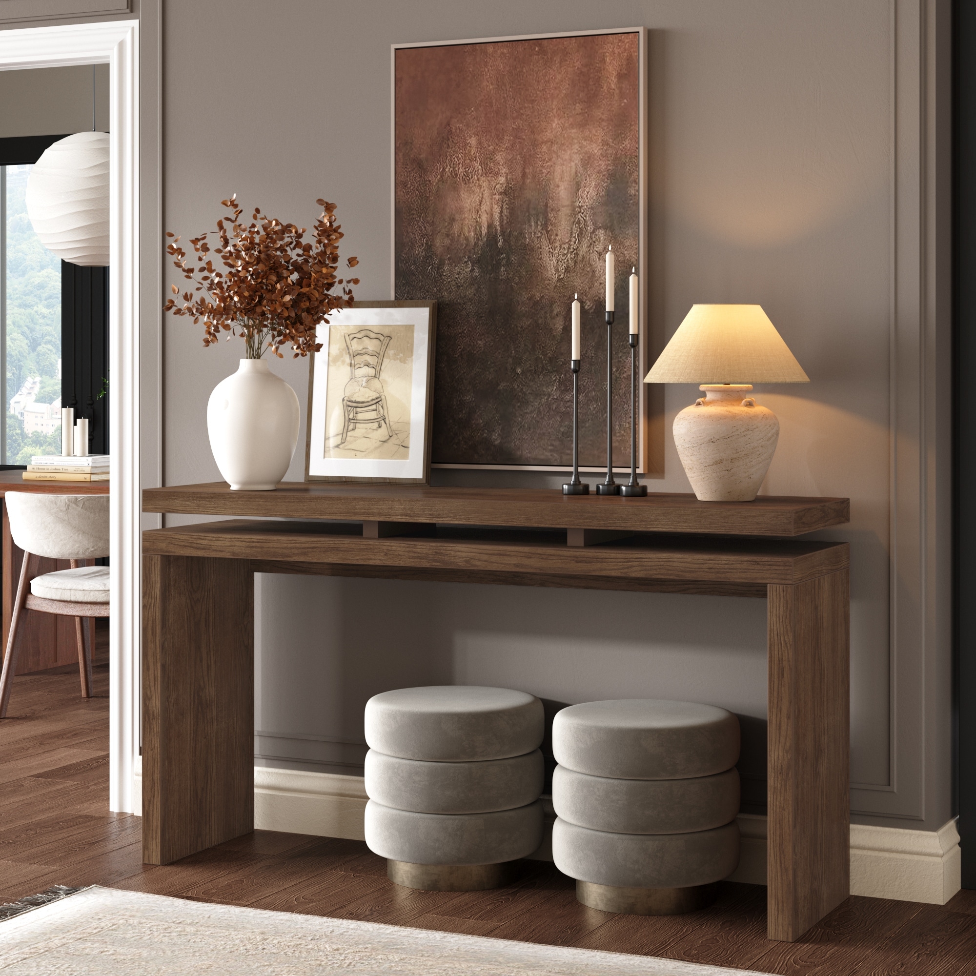 Antique Brown Wooden Farmhouse Console Table with Double Shelf Suspension Entryway Sofa Table Easy Assembly by GDFStudio