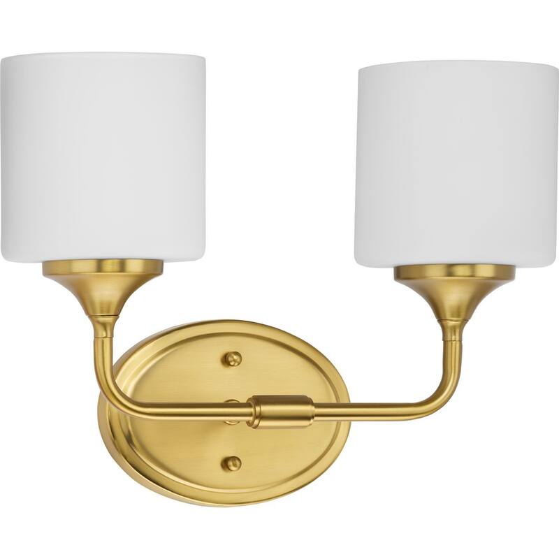 Lynzie Collection Two-Light Brushed Gold Etched Opal Glass Modern Bath Vanity Light - 14.5 in x 5.625 in x 11.125 in