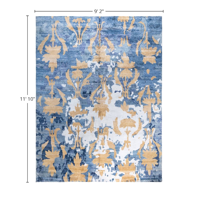 Modern One-of-a-Kind Hand-Knotted Area Rug, Blue - 9' 2" x 11' 10"