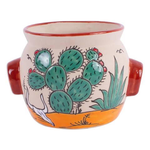 Novica Handmade Mexican Desert Ceramic Flower Pot