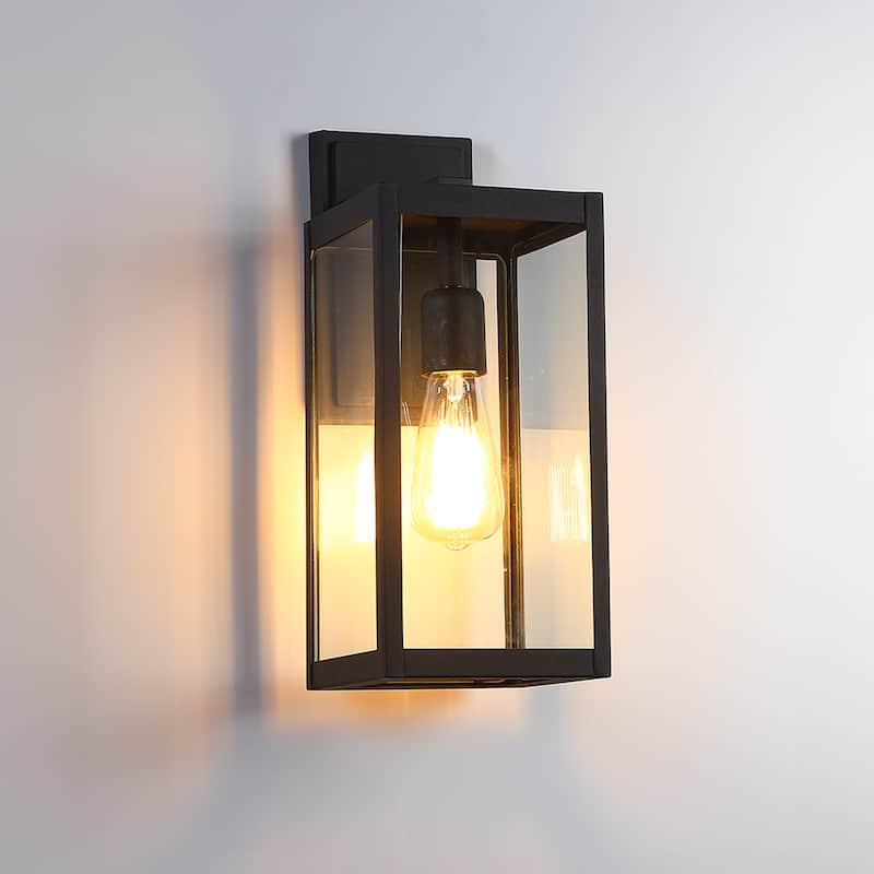 Black Outdoor Exterior Wall Lantern Sconce Light - 15" H