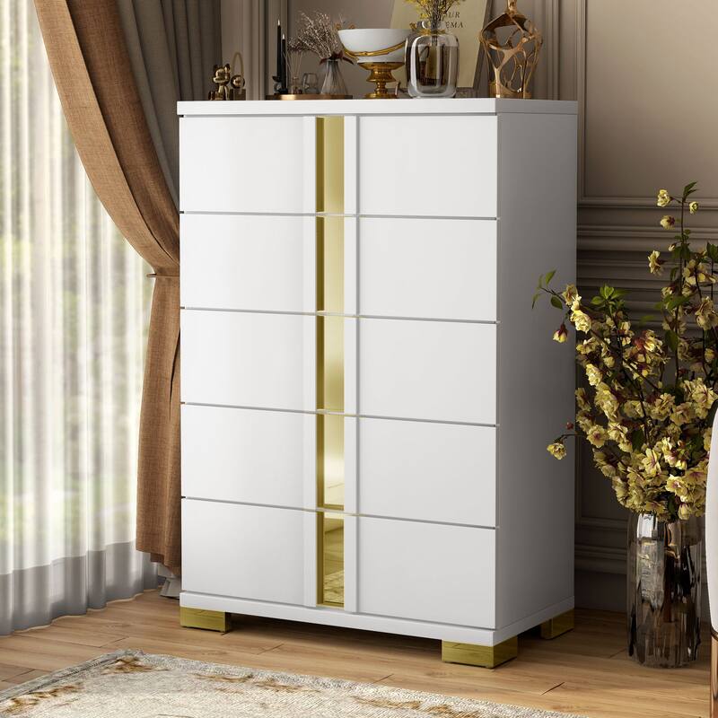 Furniture of America Halifax Modern Wood 5-Drawer Chest - White