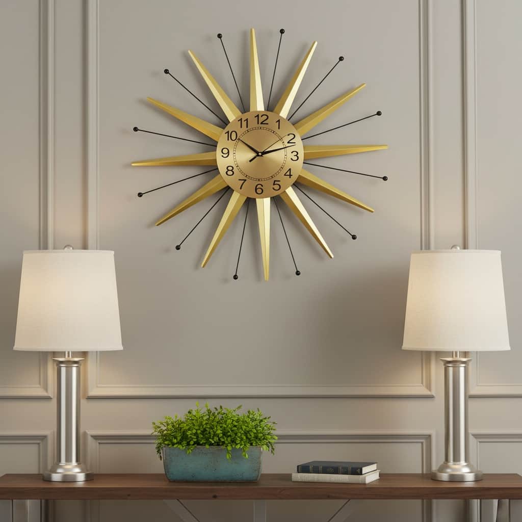 HomeRoots 28" Gold And Black Metal Silent Analog Starburst Wall Clock - 28.00 in. x 28.00 in. x 2.00 in.