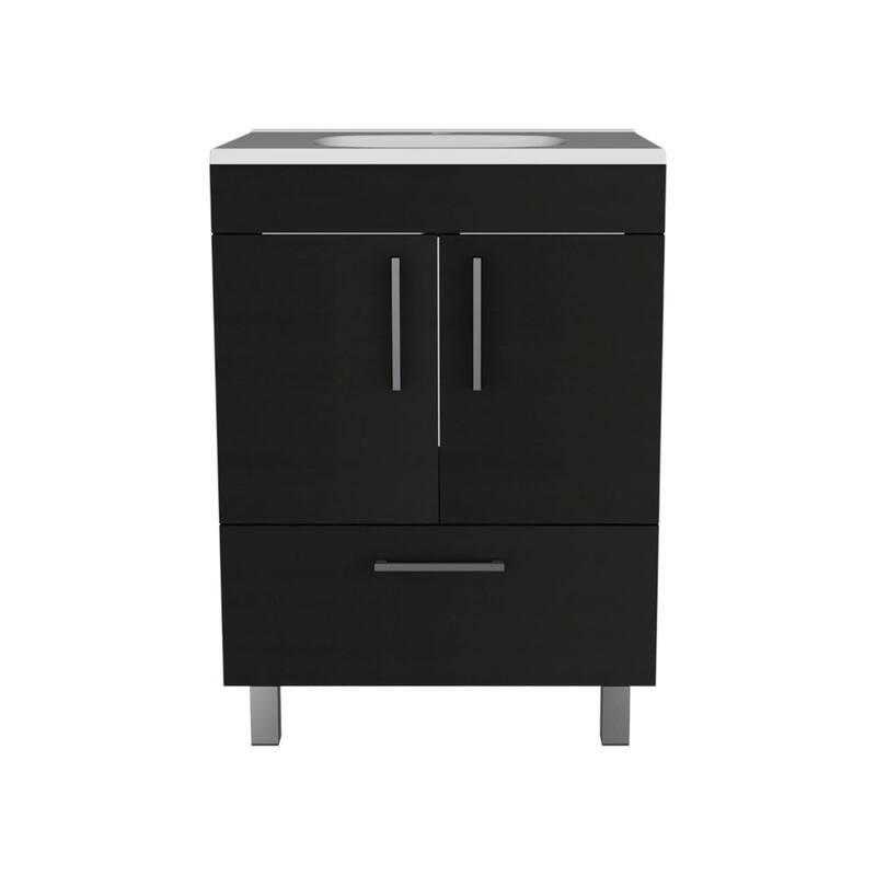 Modern 24-Inch Black Bathroom Vanity, Double Door Storage, Single Drawer, Faucet Not Included - 17.71in L Engineered Wood