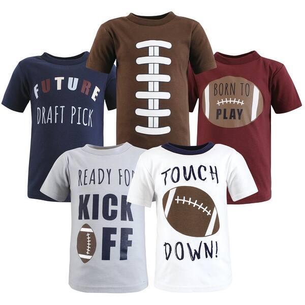 slide 1 of 1, Hudson Baby Infant Boy Short Sleeve T-Shirts, Football 6-12 Months - Football
