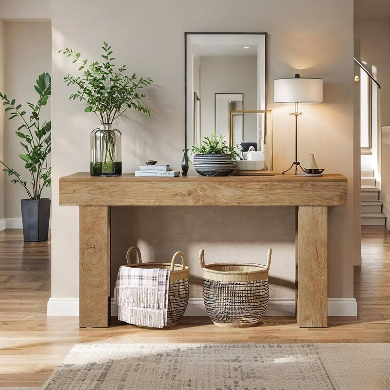 63" Farmhouse Console Table, Extra Long Narrow Sofa Table Behind Couch, Wood Entryway Table for Hallway, Living Room