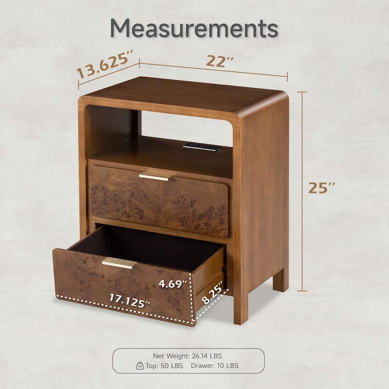 COZAYH Fully-Assembled Farmhouse Nightstand, Rustic Distressed Wood Retro Accent Dresser, Chest of Drawers,Boho