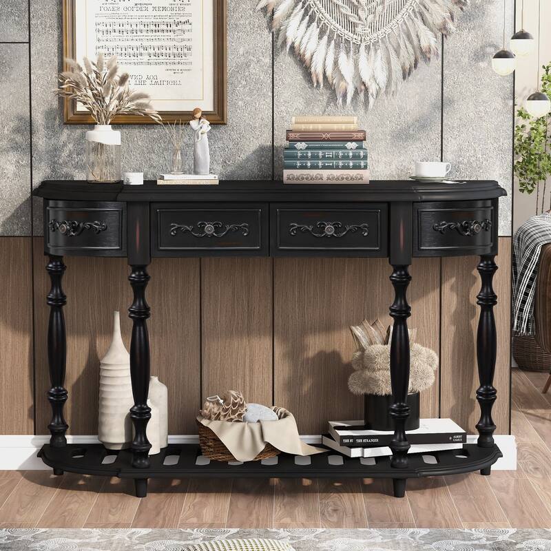 Modern and Contemporary Curved Console Table Sofa Table Entryway Table for Hallway Living Room with 4 Drawers and 1 Shelf