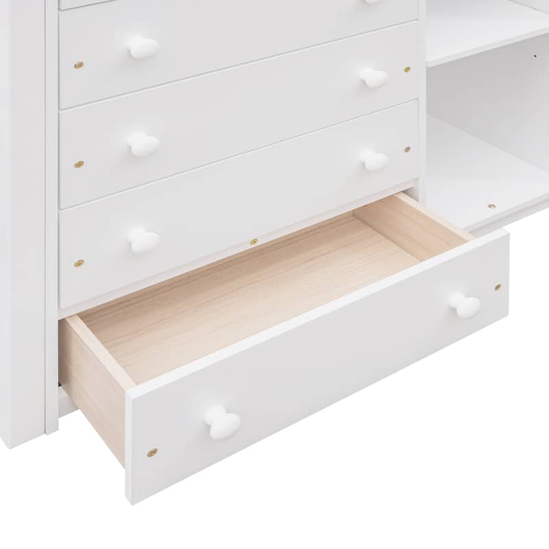 Twin Over Full Wood Bunk Bed with Six Drawers and Shelves