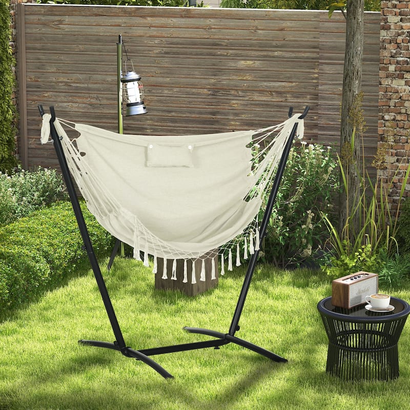 Patio Hammock Chair with Stand - White