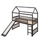 preview thumbnail 4 of 7, Twin Size Loft Bed with Slide, House-shaped Bed with Ladder, Pine Wooden Bed with Guardrails for Bedroom, Brown