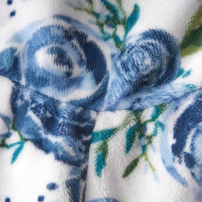 Spring 3 Foot Rounded Bean Bag, Comfortable Faux Fur Seating for Bedrooms Blue Rose Print