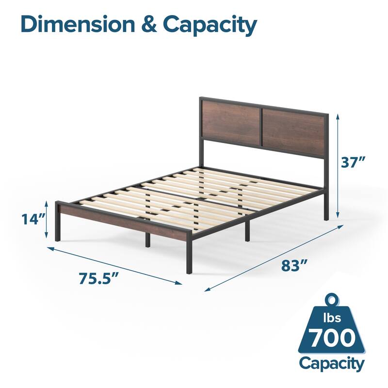 Priage by ZINUS Black and Brown Metal Platform Bed Frame with Split Headboard - King