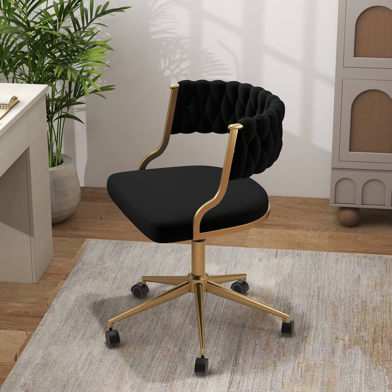 Velvet Home Desk Chair Office Swivel Chair with Wheels and Gold Base