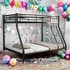preview thumbnail 1 of 13, Metal Twin over Full Bunk Bed with Safety Guardrail for Home Black