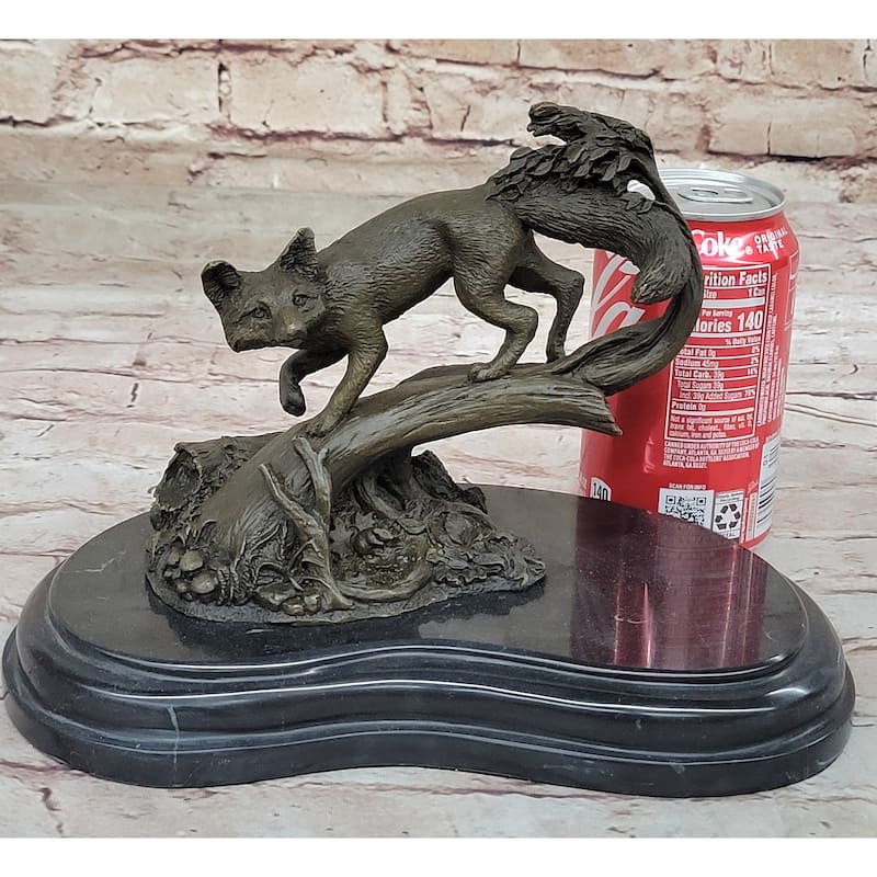 Hot Cast Bronze Imitative Fox On Tree Branch Wildlife Sculpture Statue Signed Original Art