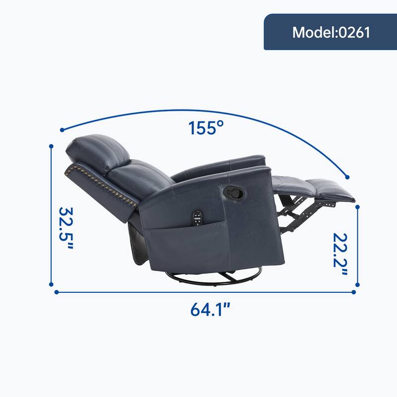 Leather Heat Massage Manual Recliner Chair with Rocker and Swivel for Living Room