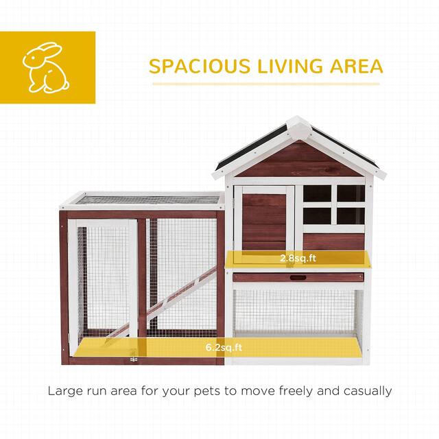 PawHut 48" Wooden Rabbit Hutch Bunny Cage with Waterproof Asphalt Roof, Fun Outdoor Run, Removable Tray and Ramp