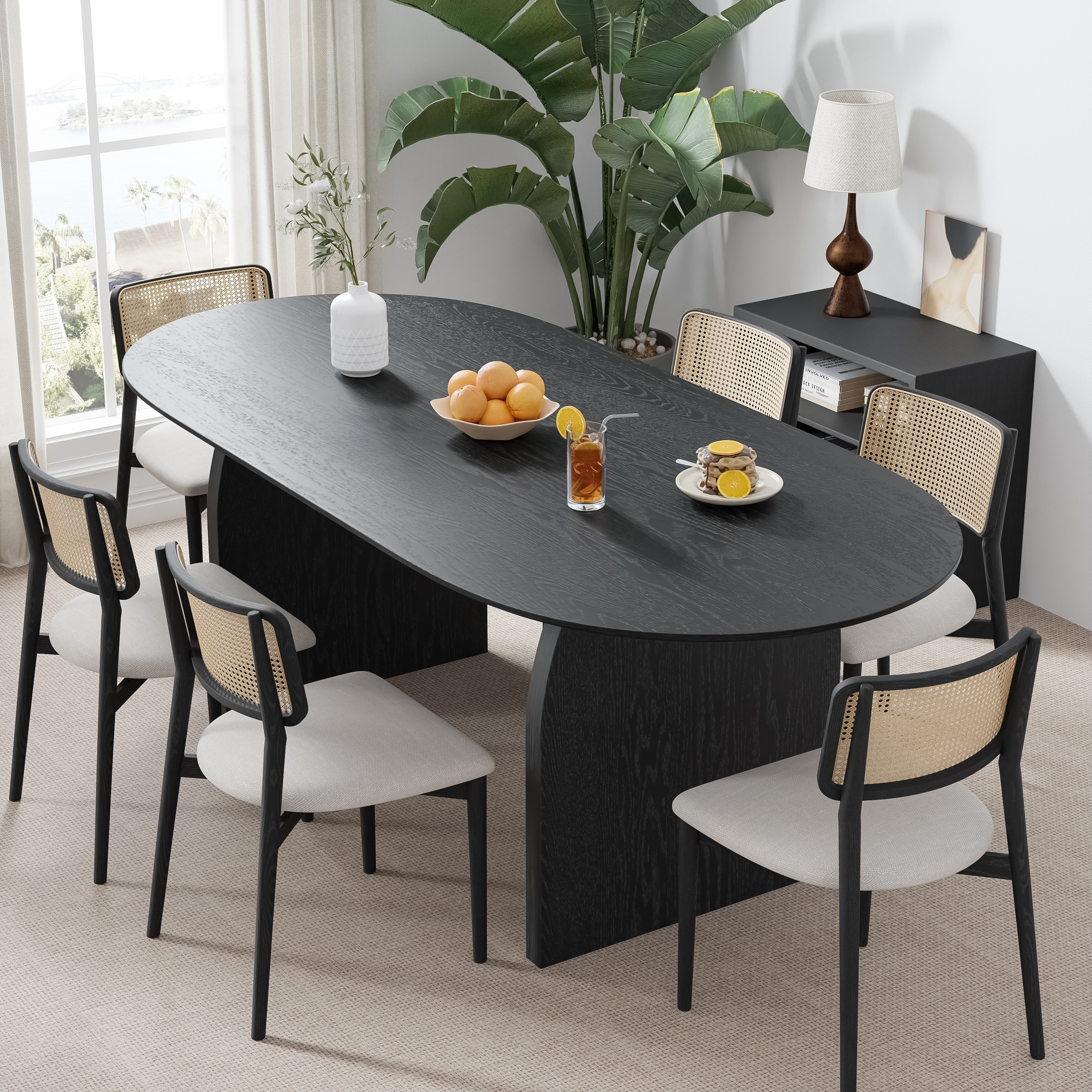 Solid Wood Dining Table with Arched Legs Oval Kitchen Table for Dining Room
