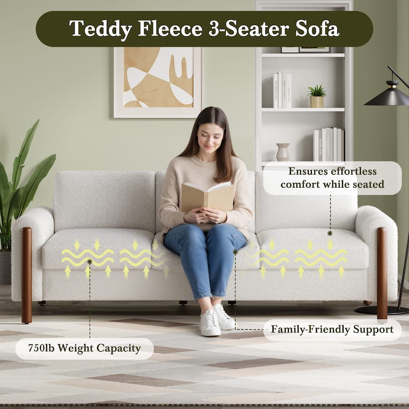 Christopher Knight Home - Adley Modern Upholstered 3-Seater Sofa with Curved Armrests and Solid Wood Legs