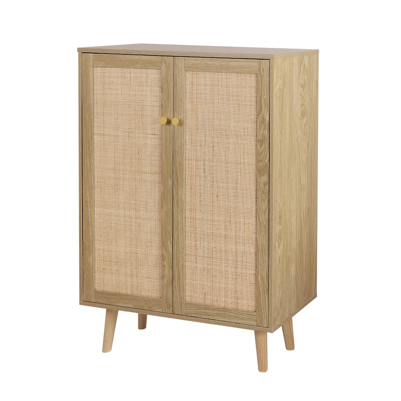 Anmytek Modern 2-Door Rattan Buffet Sideboard Kitchen Storage Cabinet for Living Room