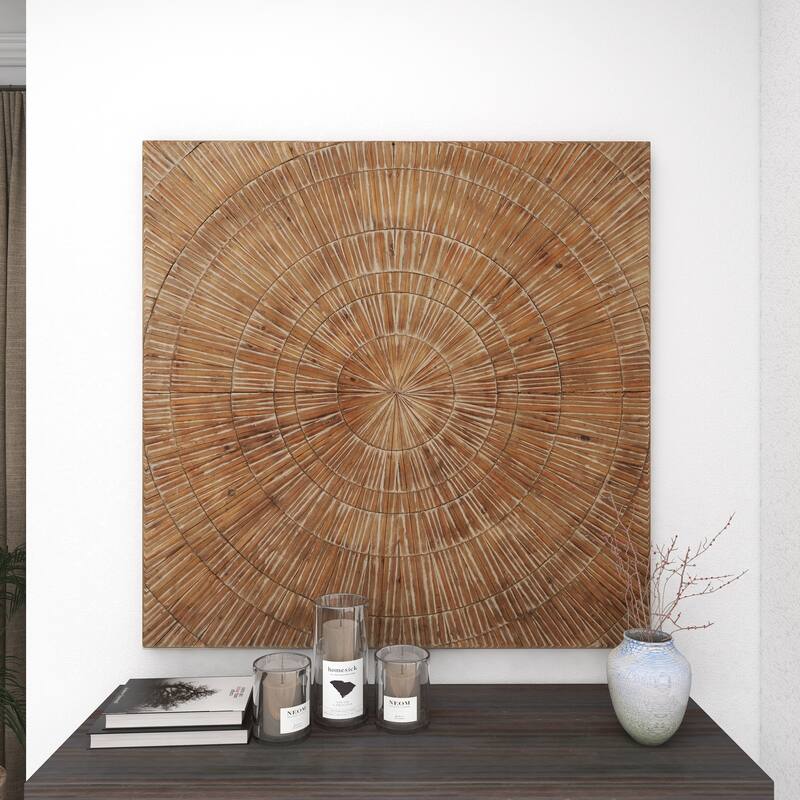 Brown Wood Handmade Carved Radial Starburst Home Wall Decor