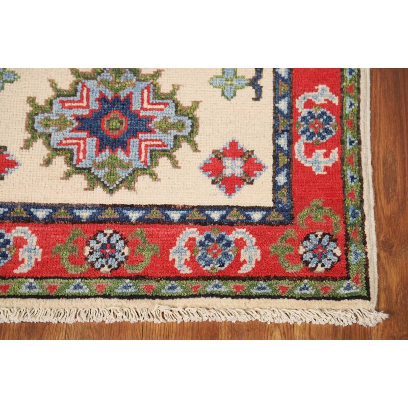 Traditional Kazak Oriental Rug Handmade Beige Wool Carpet - 2'0"x 3'0"