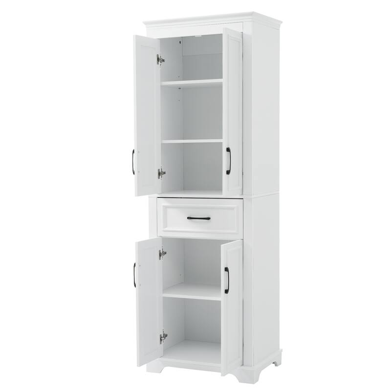 GDFStudio - Greystone 70.8"H Freestanding Bathroom Cabinet with Adjustable Shelves, 4 Soft Close Doors & Drawer