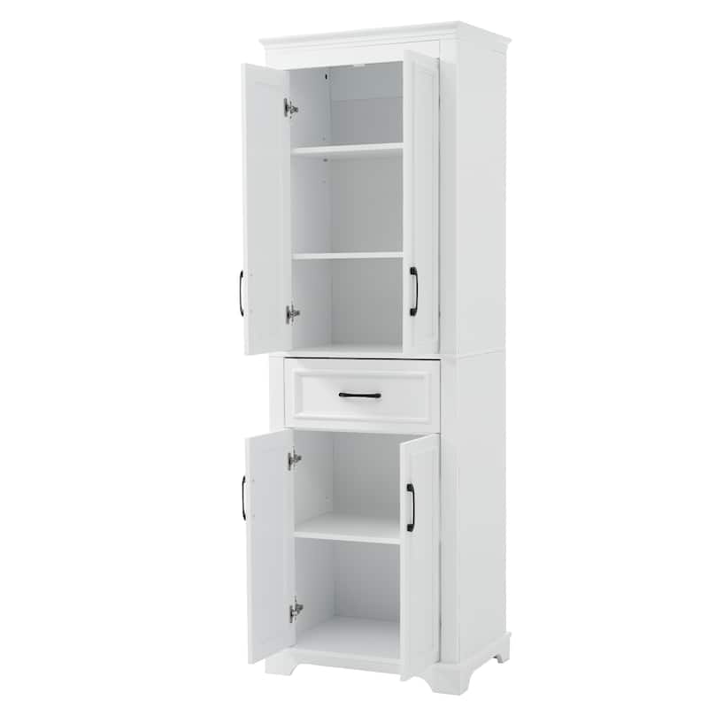 Modern Elegant White Tall Cabinet Freestanding Storage Cabinet for Bathroom with Adjustable Shelves and Damping Hinge Doors