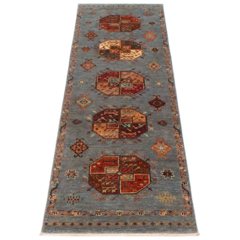 ECARPETGALLERY Hand-knotted Modern Ersari Light Blue Wool Rug - 2'8 x 8'10